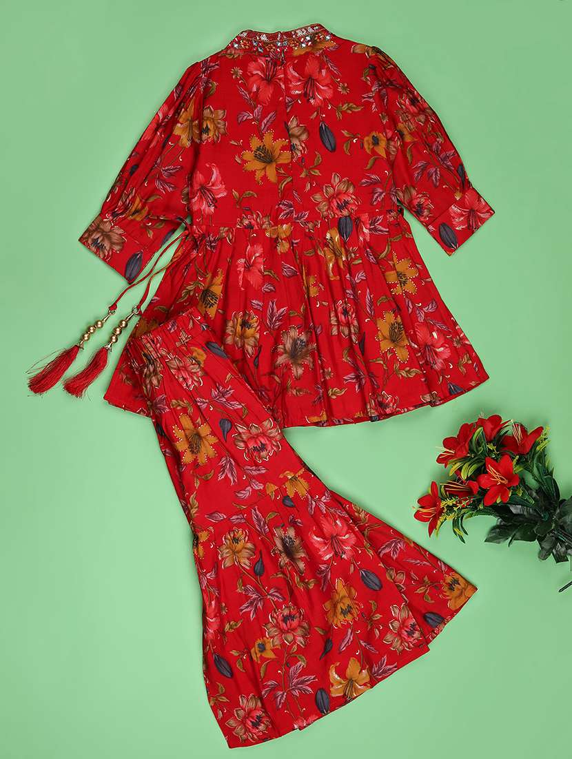 girls floral print kurta and sharara set - 22164947 -  Standard Image - 1