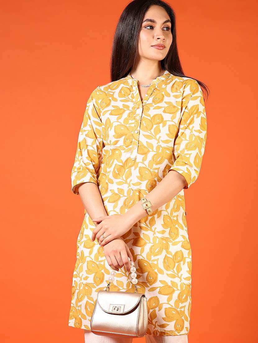 women floral printed three quarter sleeve straight kurta