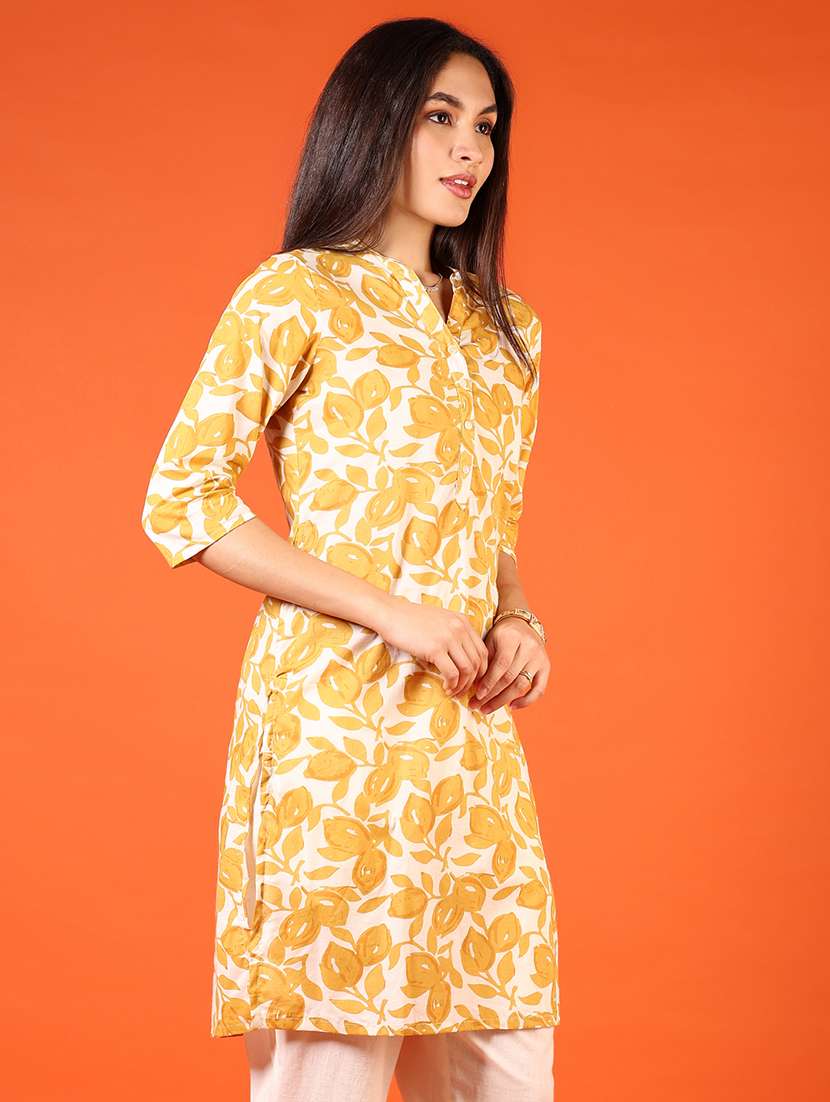 women floral printed three quarter sleeve straight kurta - 22165072 -  Standard Image - 1