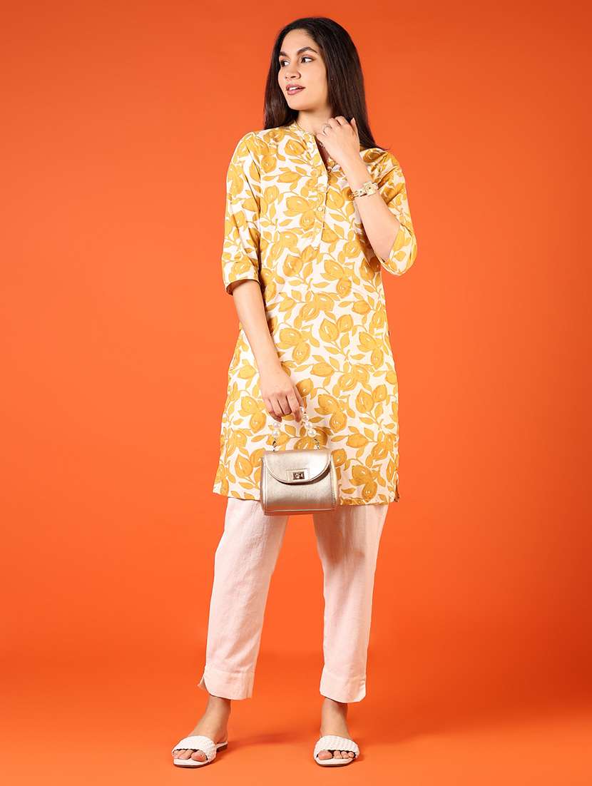 women floral printed three quarter sleeve straight kurta - 22165072 -  Standard Image - 4