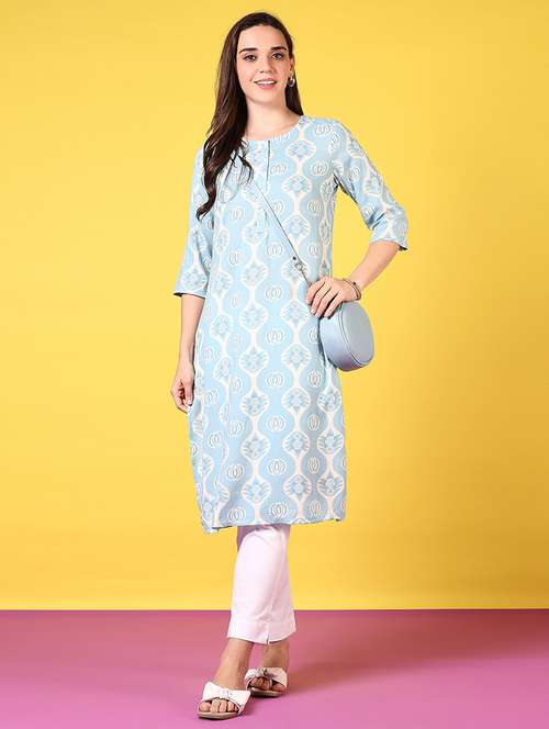 women printed three quarter sleeve straight kurta - 22165203 -  Standard Image - 0