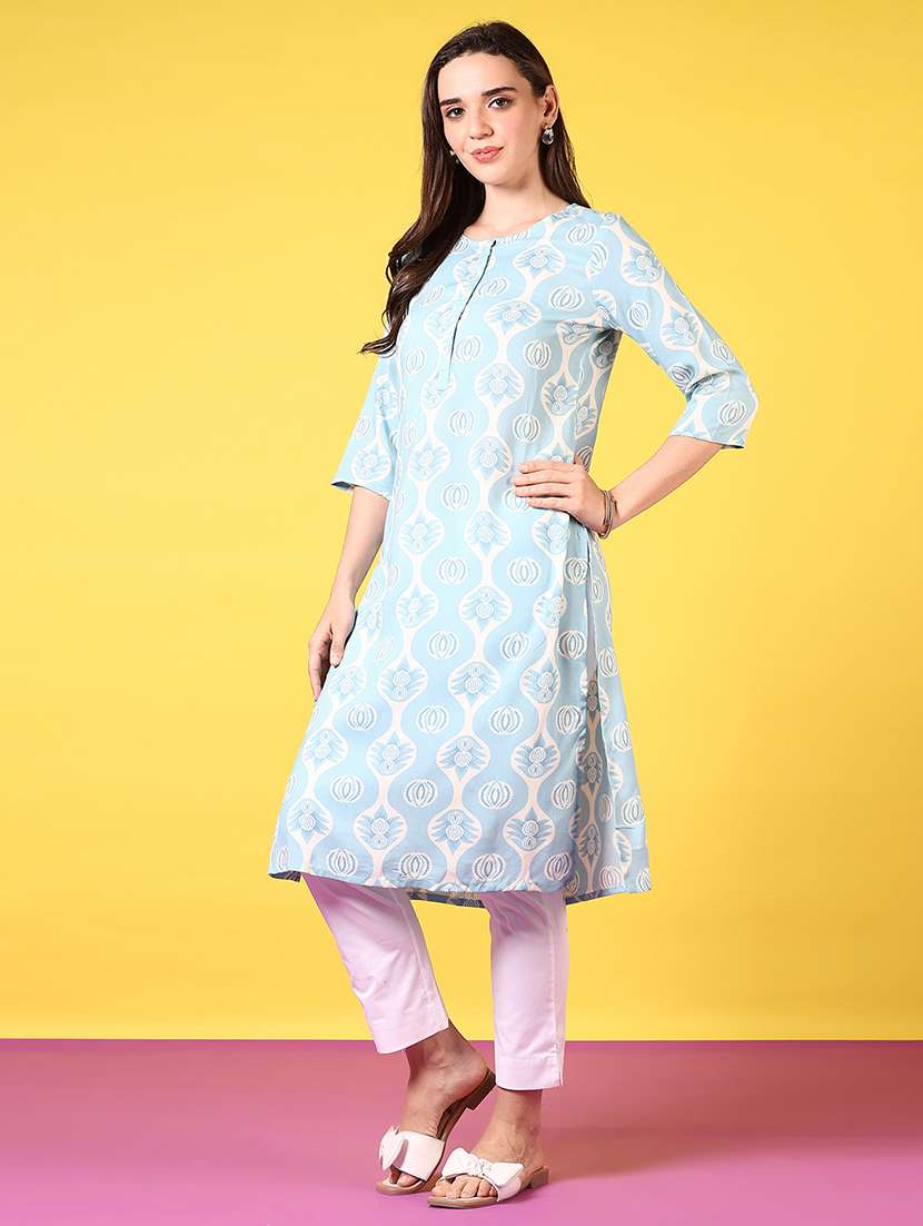 women printed three quarter sleeve straight kurta - 22165203 -  Standard Image - 1