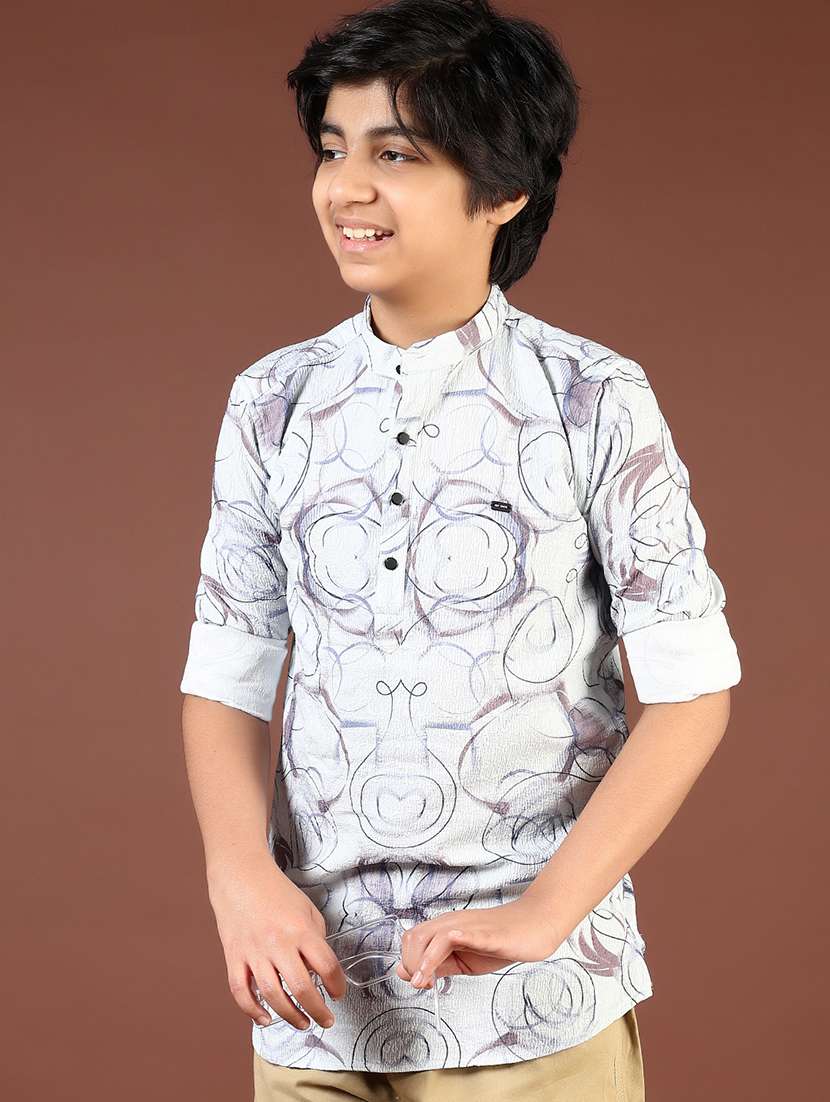 boys pntedri mandarin neck roll-up sleeve kurta - 22165228 -  Standard Image - 1