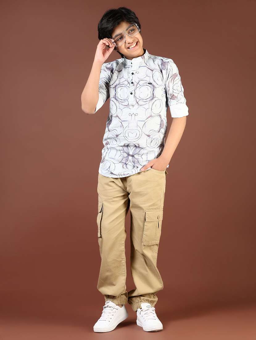 boys pntedri mandarin neck roll-up sleeve kurta - 22165228 -  Standard Image - 4