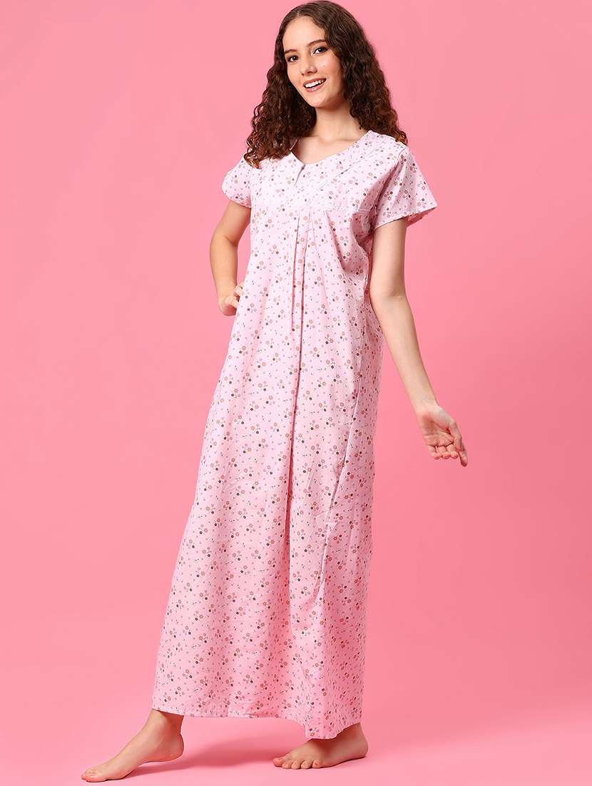 women printed short sleeve nighty - 22165291 -  Standard Image - 1