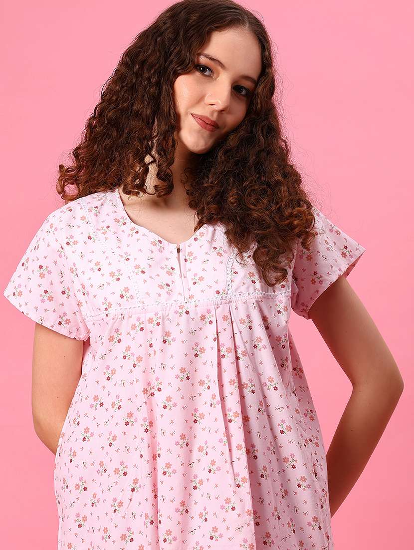 women printed short sleeve nighty - 22165291 -  Standard Image - 4
