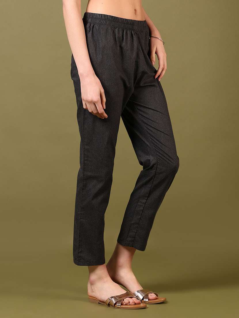 women solid mid rise regular fit tapered pant - 22165442 -  Standard Image - 1