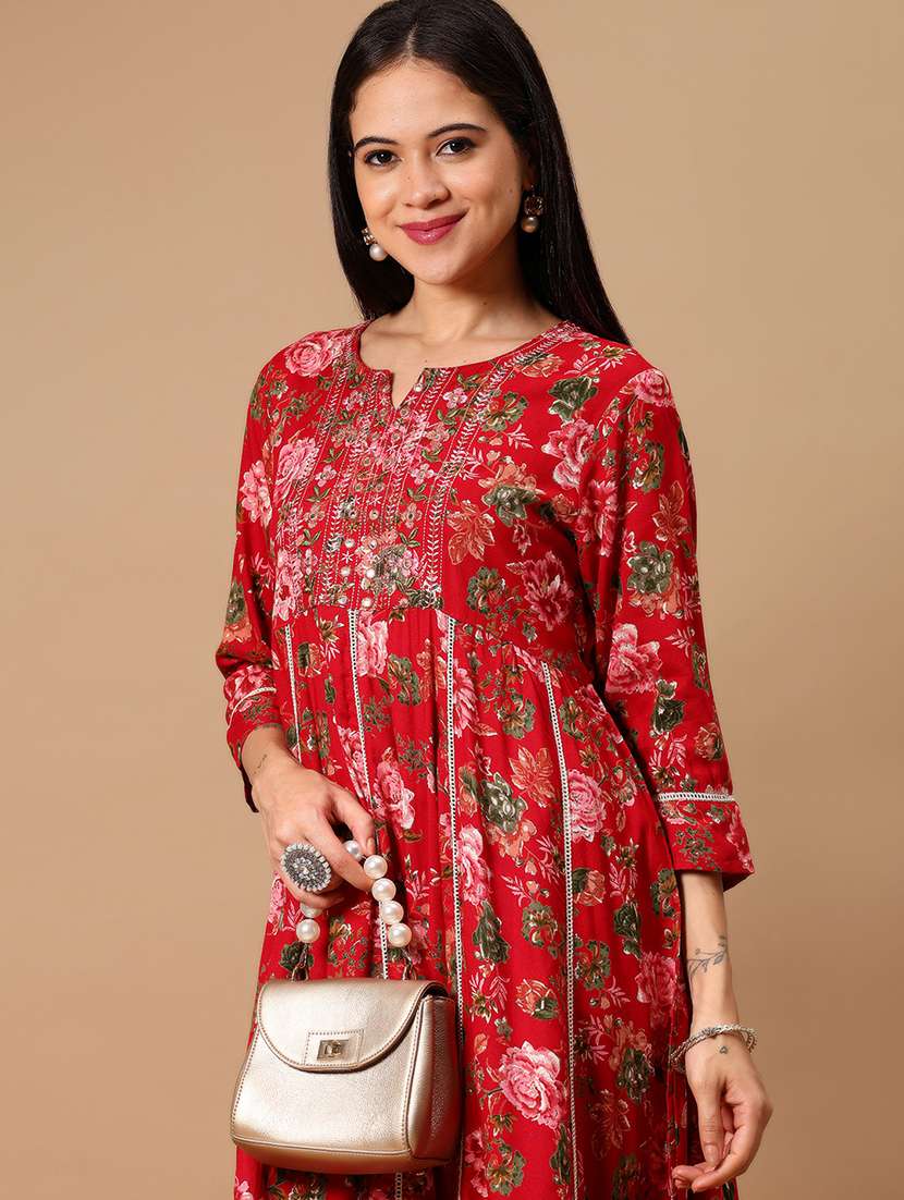 women floral printed three quarter sleeve anarkali kurta - 22165579 -  Standard Image - 4
