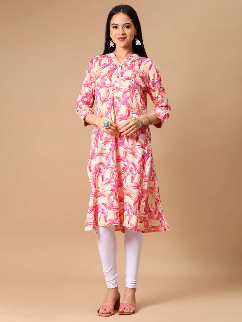 women floral printed three quarter sleeve straight kurta - 22165580 -  Standard Image - 1