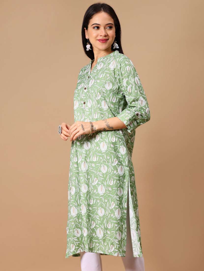 women floral printed three quarter sleeve straight kurta - 22165581 -  Standard Image - 1