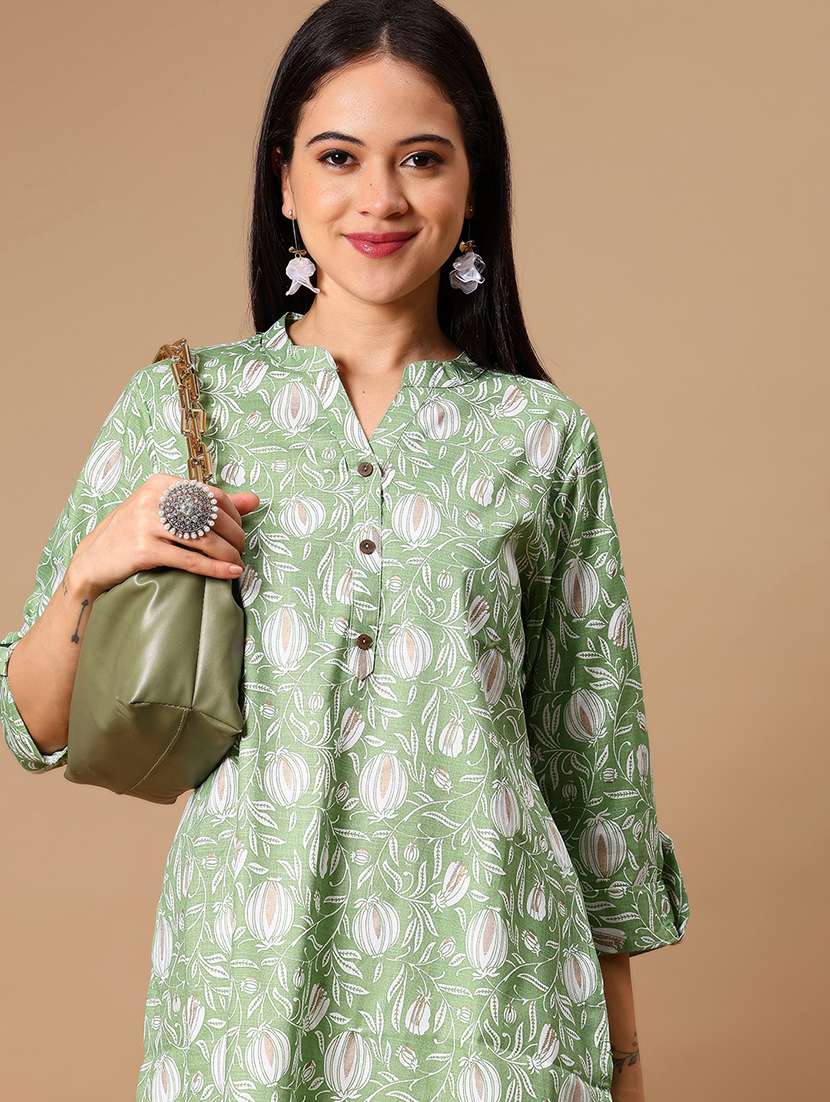 women floral printed three quarter sleeve straight kurta - 22165581 -  Standard Image - 4