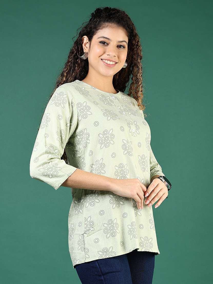 women floral printed three quarter sleeve straight kurti - 22165800 -  Standard Image - 1
