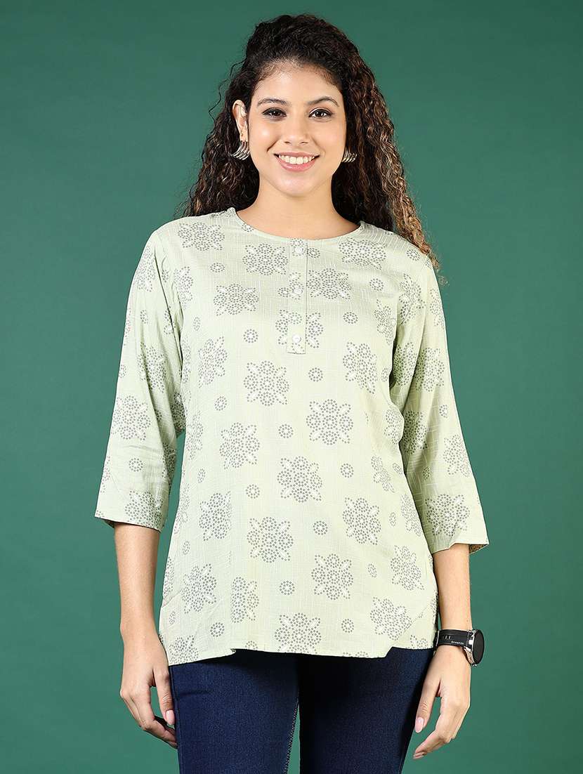 women floral printed three quarter sleeve straight kurti - 22165800 -  Standard Image - 4