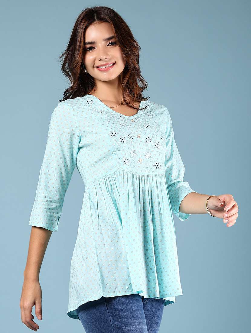 women printed three quarter sleeve flared kurti - 22165801 -  Standard Image - 1