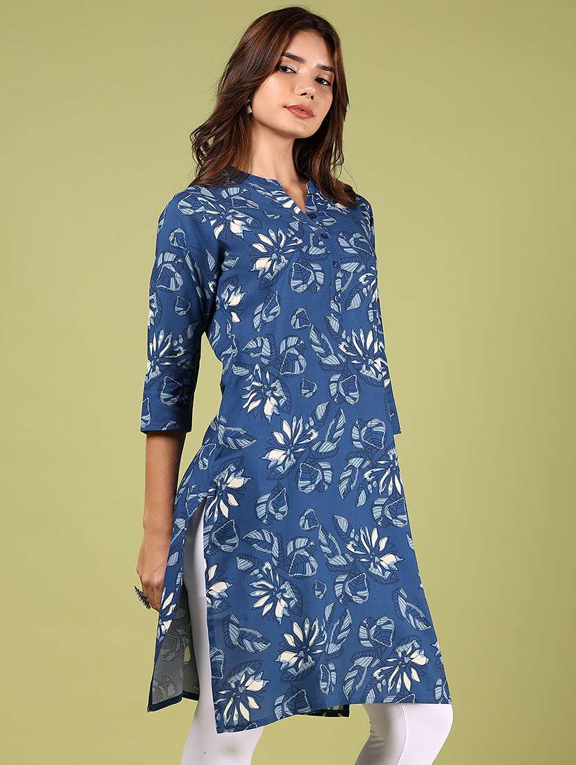 women floral printed three quarter sleeve straight kurta - 22165811 -  Standard Image - 1