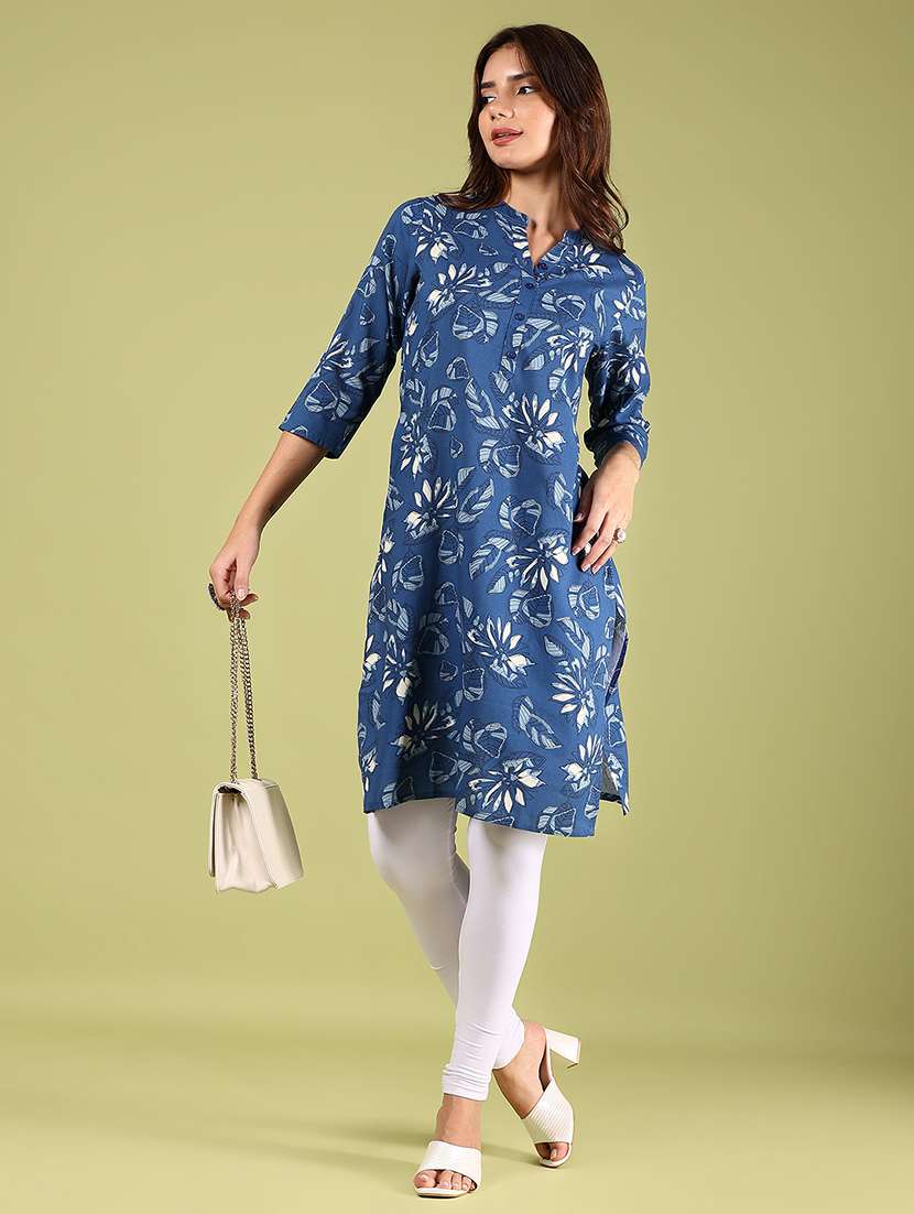 women floral printed three quarter sleeve straight kurta - 22165811 -  Standard Image - 4