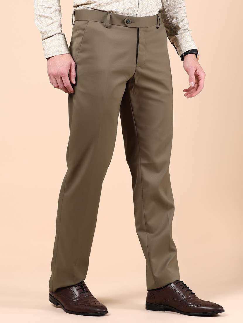 men solid mid rise flat front formal trouser - 22165860 -  Standard Image - 1