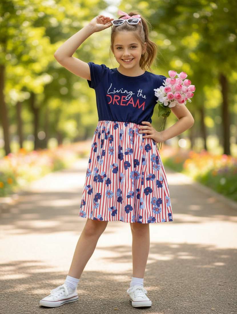 girls printed round neck frock - 22165905 -  Standard Image - 1