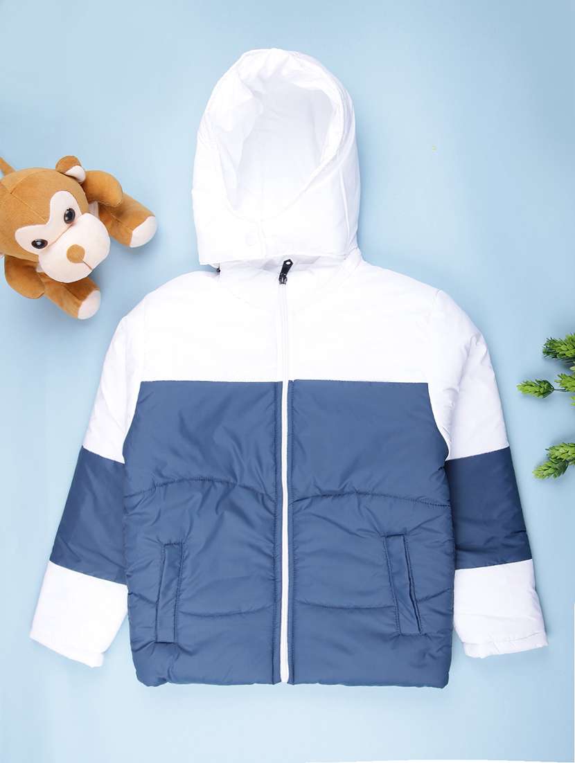 boys color blocked long sleeve hooded quilted jacket 