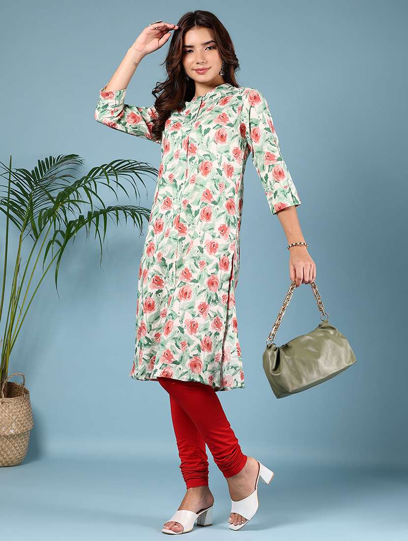 women floral printed three quarter sleeve straight kurta - 22166130 -  Standard Image - 4