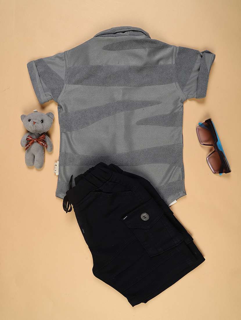 boys solid shorts co-ord set - 22166317 -  Standard Image - 1