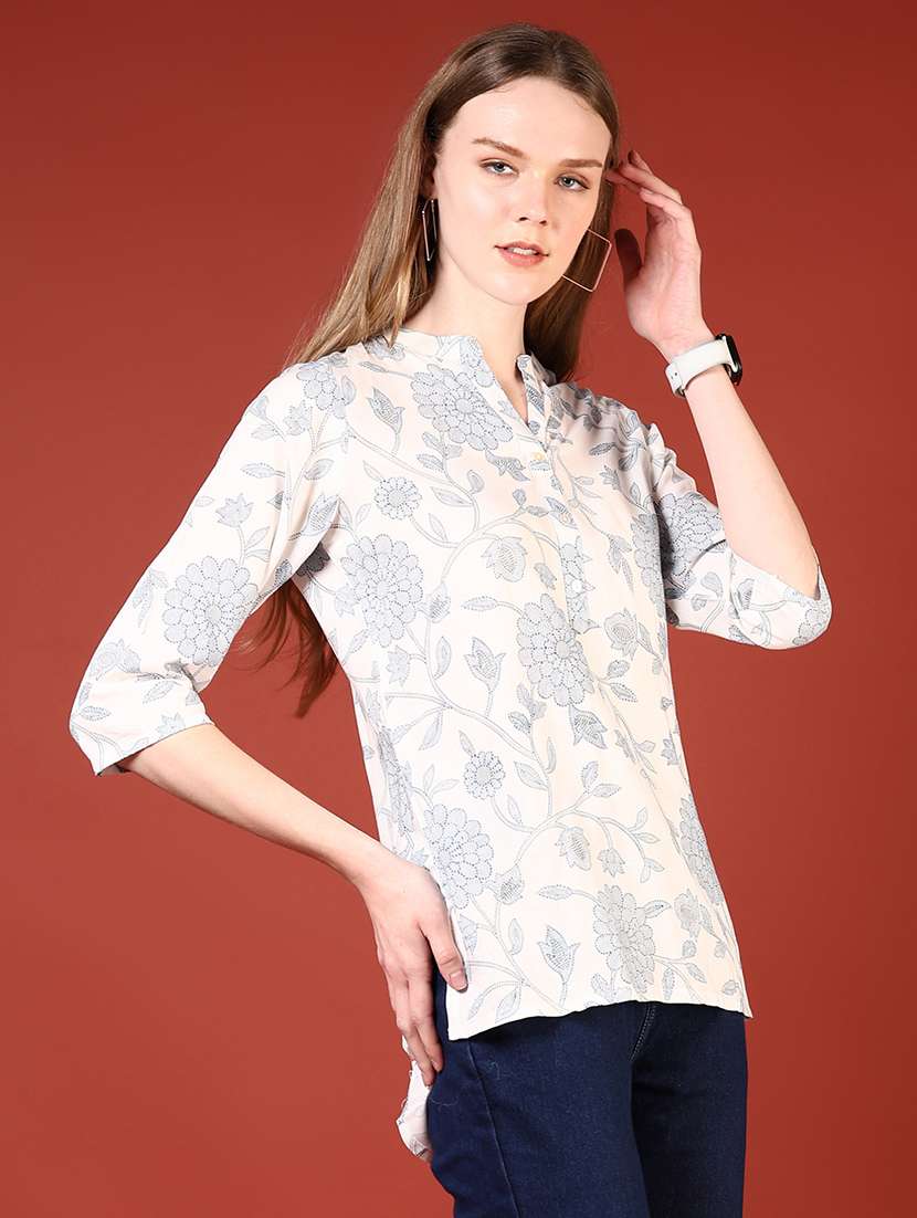 women floral printed three quarter sleeve straight kurti - 22166536 -  Standard Image - 1