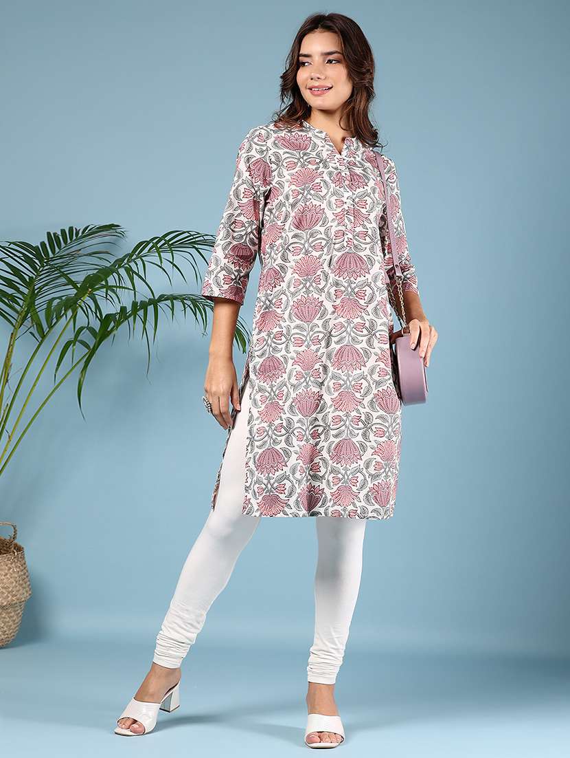 women floral printed three quarter sleeve straight kurta - 22166545 -  Standard Image - 4