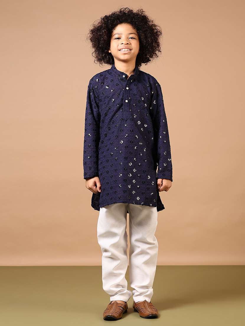 boys embroidered long sleeve kurta and pyjama set - 22166548 -  Standard Image - 1