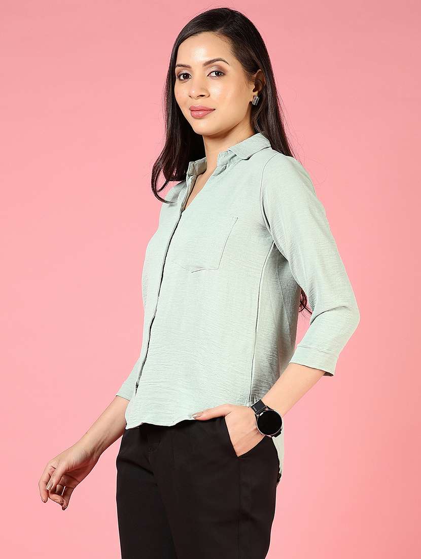 women solid three quarter sleeve regular fit shirt - 22166611 -  Standard Image - 1
