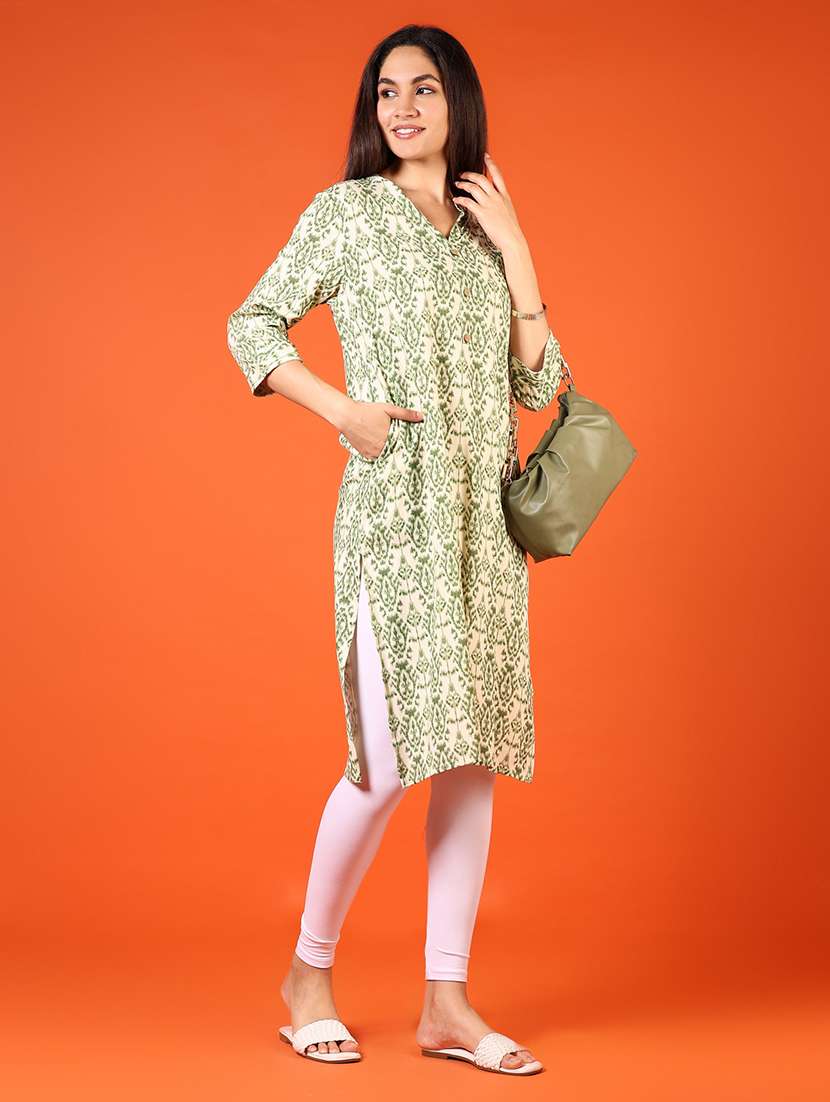 women printed three quarter sleeve straight kurta - 22166653 -  Standard Image - 4