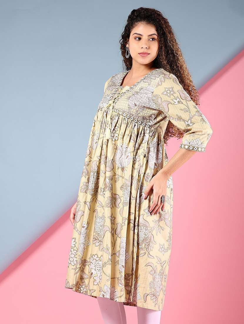 women floral printed three quarter sleeve a-line kurta - 22166654 -  Standard Image - 1