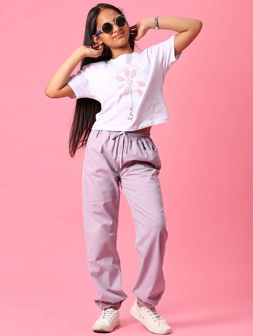 girls solid mid rise relaxed fit jogger - 22166830 -  Standard Image - 4