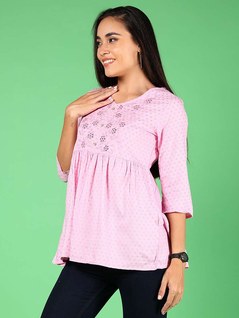 women printed three quarter sleeve flared kurti - 22166835 -  Standard Image - 1