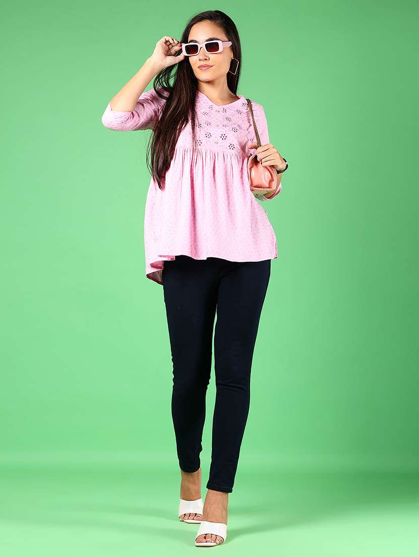 women printed three quarter sleeve flared kurti - 22166835 -  Standard Image - 4