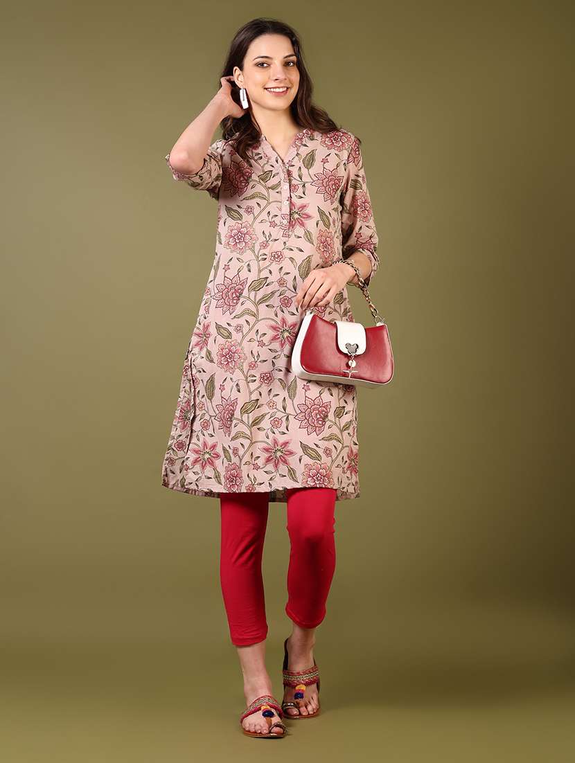 women floral printed three quarter sleeve straight kurta - 22166846 -  Standard Image - 4