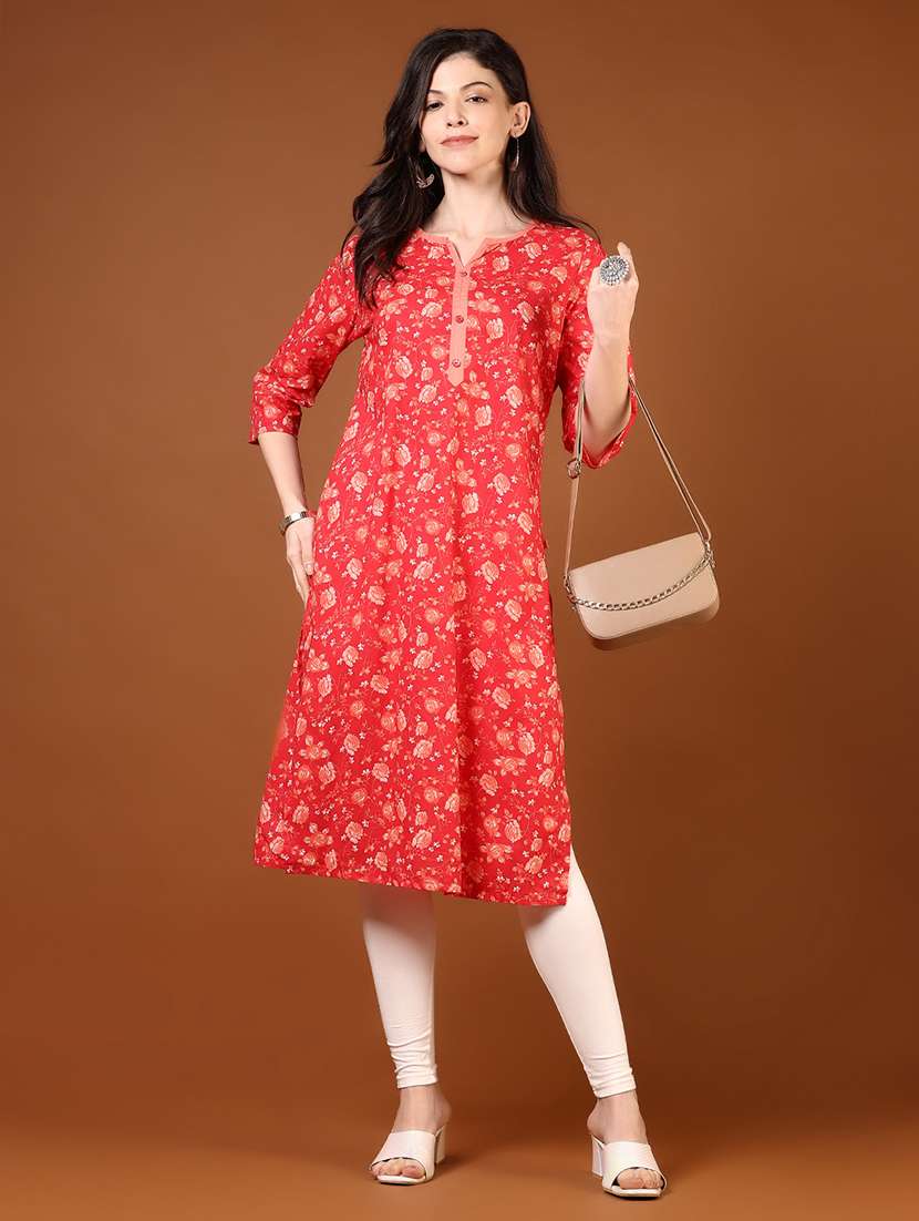 women floral printed three quarter sleeve straight kurta - 22166847 -  Standard Image - 4