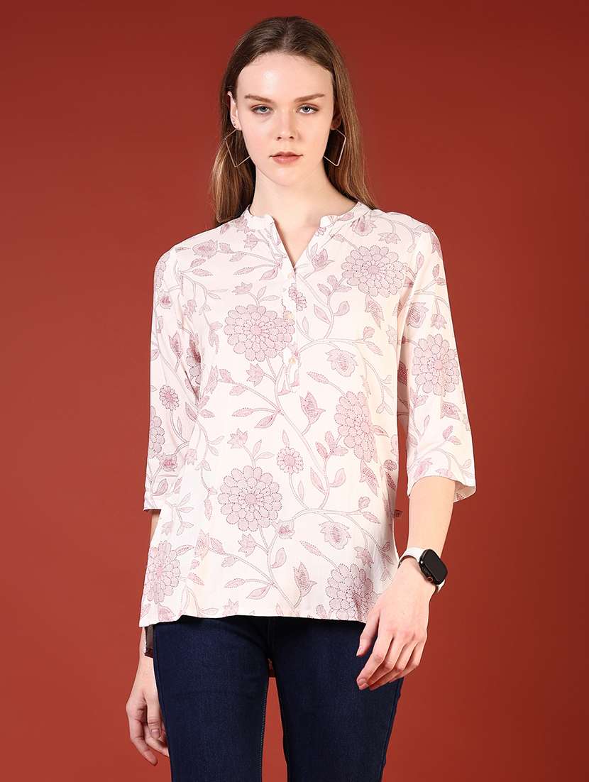 women floral printed three quarter sleeve straight kurti - 22167098 -  Standard Image - 1