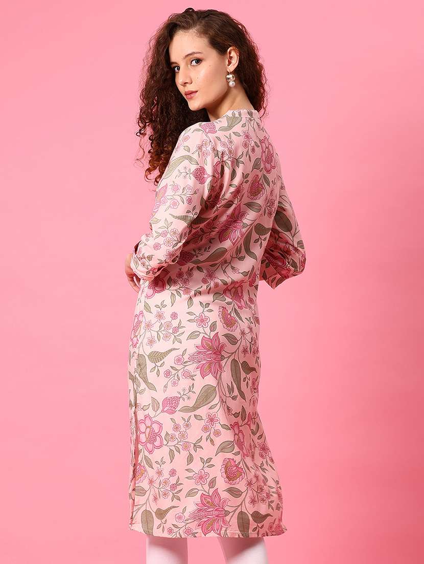 women floral printed three quarter sleeve straight kurta - 22167110 -  Standard Image - 1