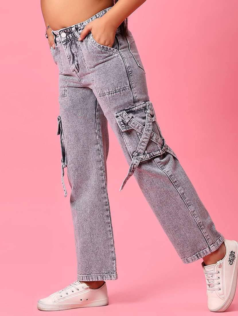 girls plain mid rise regular fit cargo - 22167116 -  Standard Image - 1