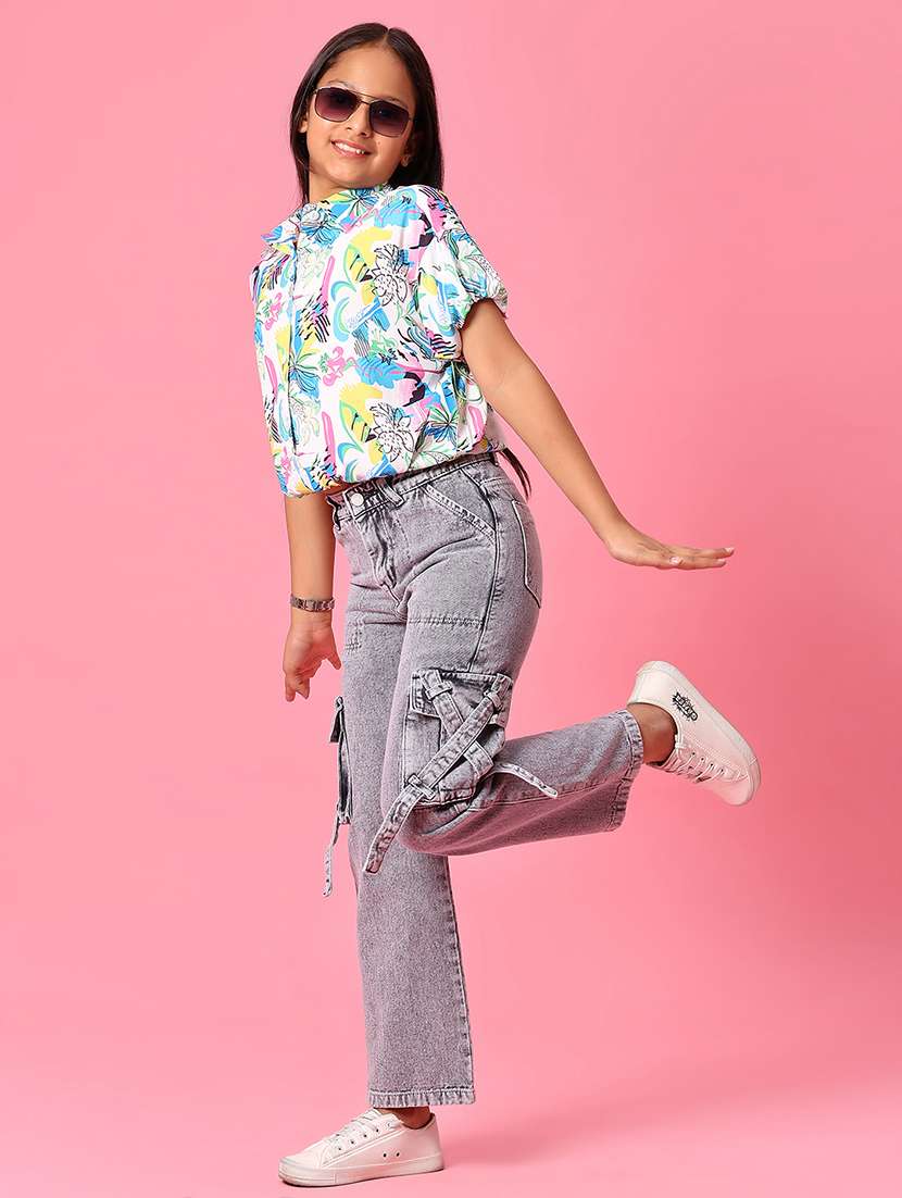 girls plain mid rise regular fit cargo - 22167116 -  Standard Image - 4