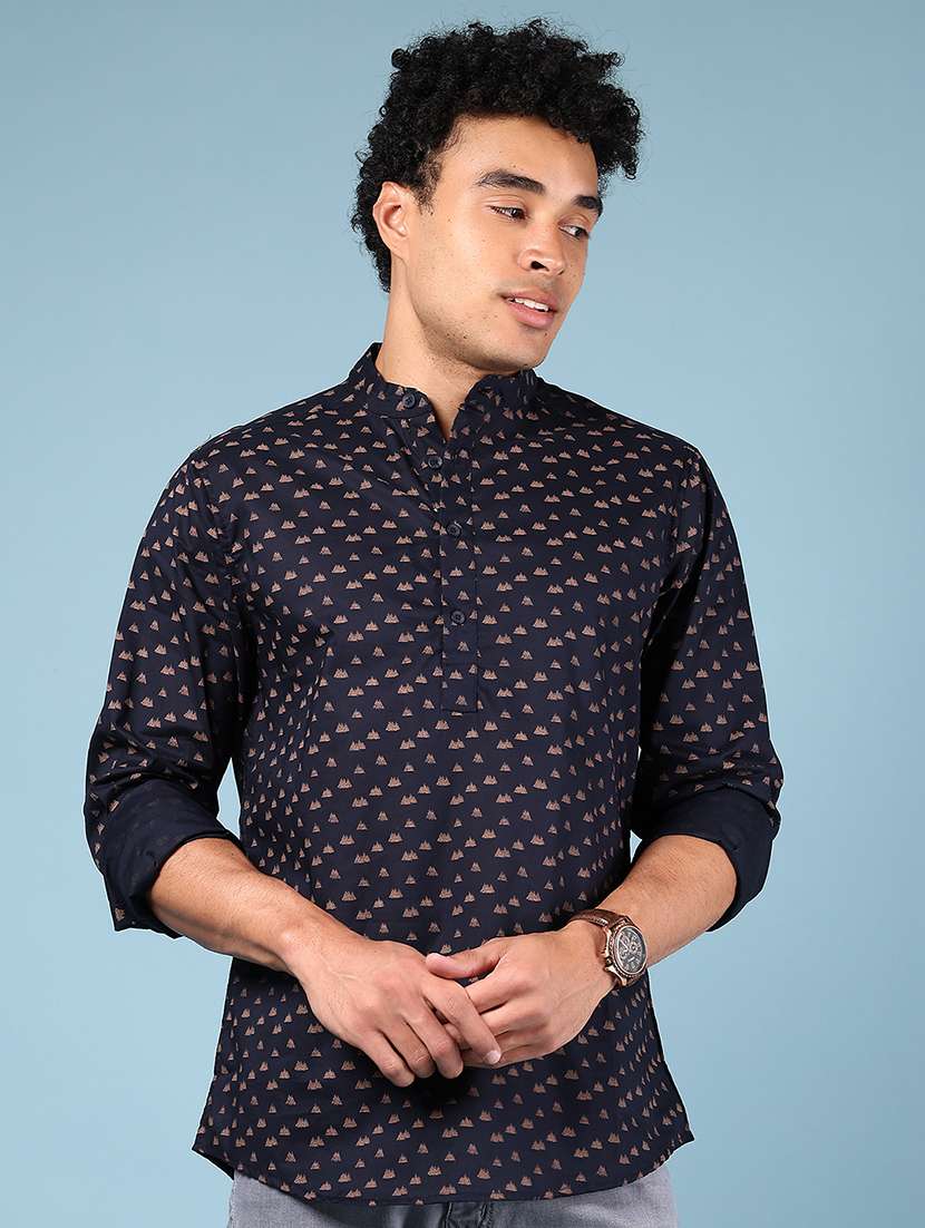 men printed mandarin neck short kurta - 22167146 -  Standard Image - 1