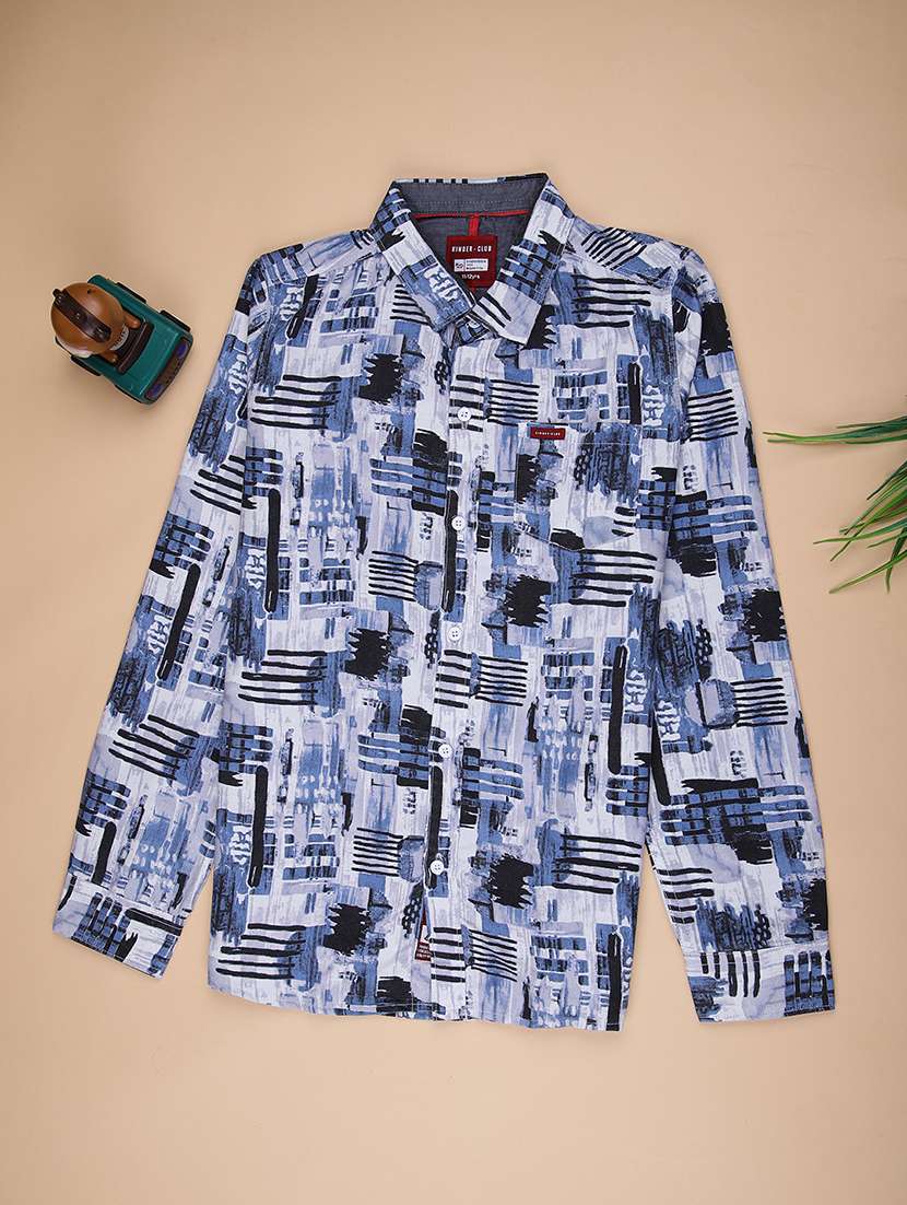 boys printed collared long sleeve shirt