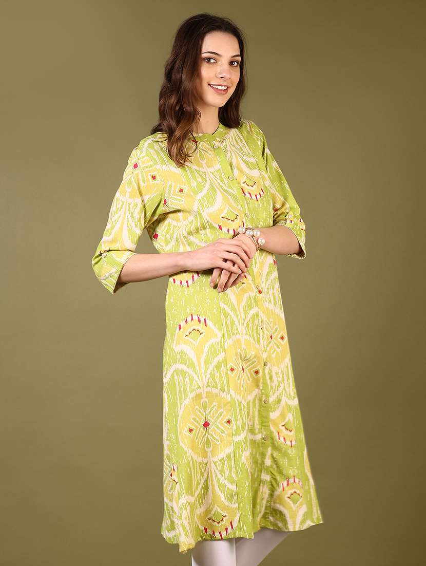 women printed three quarter sleeve a-line kurta - 22167261 -  Standard Image - 1