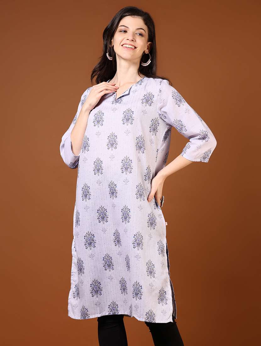 women floral printed three quarter sleeve straight kurta - 22167262 -  Standard Image - 1