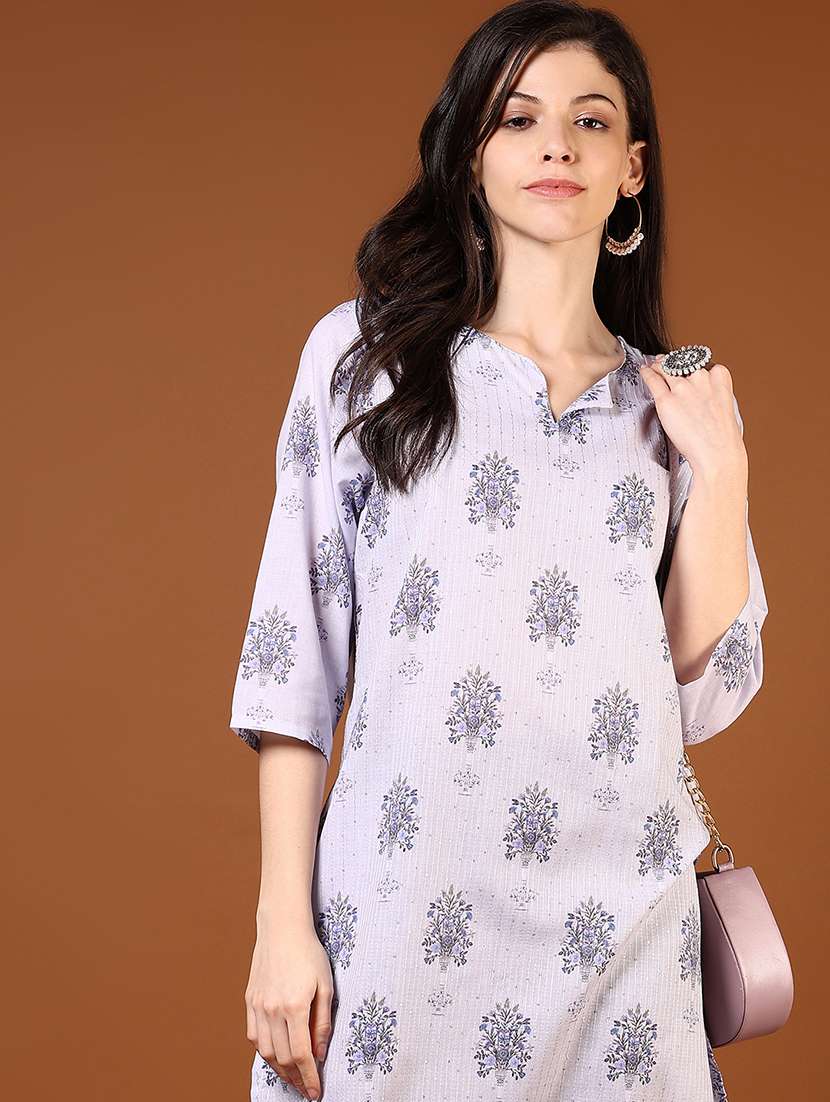 women floral printed three quarter sleeve straight kurta - 22167262 -  Standard Image - 4
