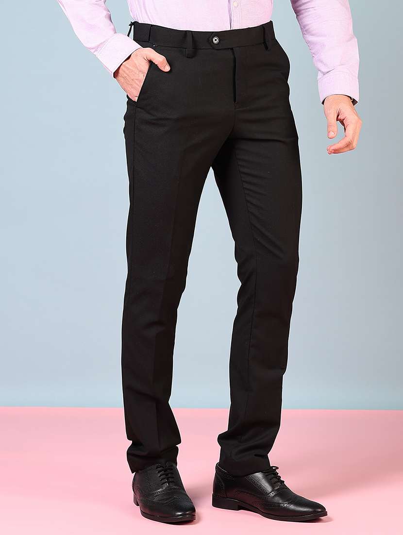 men solid mid rise flat front formal trouser - 22167292 -  Standard Image - 1