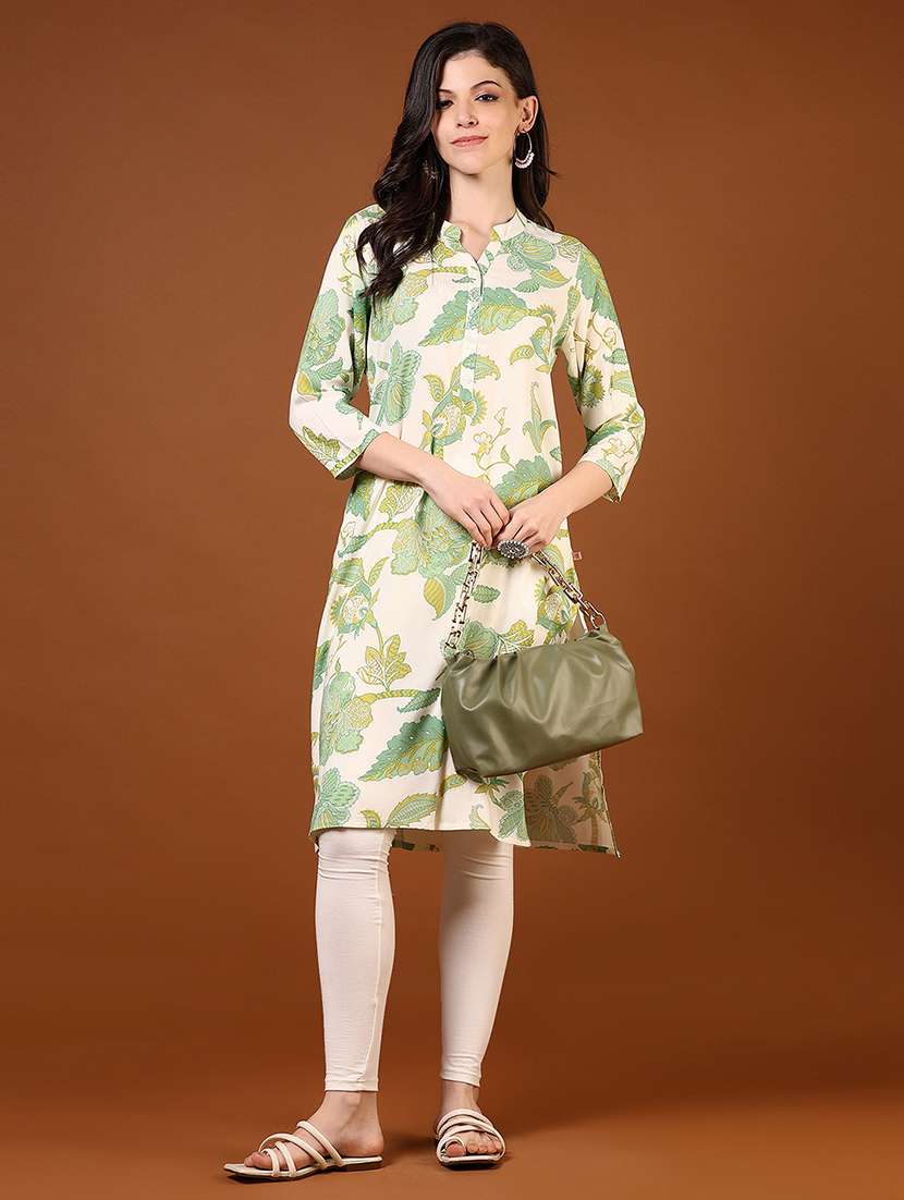 women floral printed three quarter sleeve straight kurta - 22167425 -  Standard Image - 4
