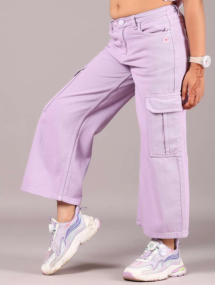 girls solid mid rise relaxed fit cargo - 22167483 -  Standard Image - 1