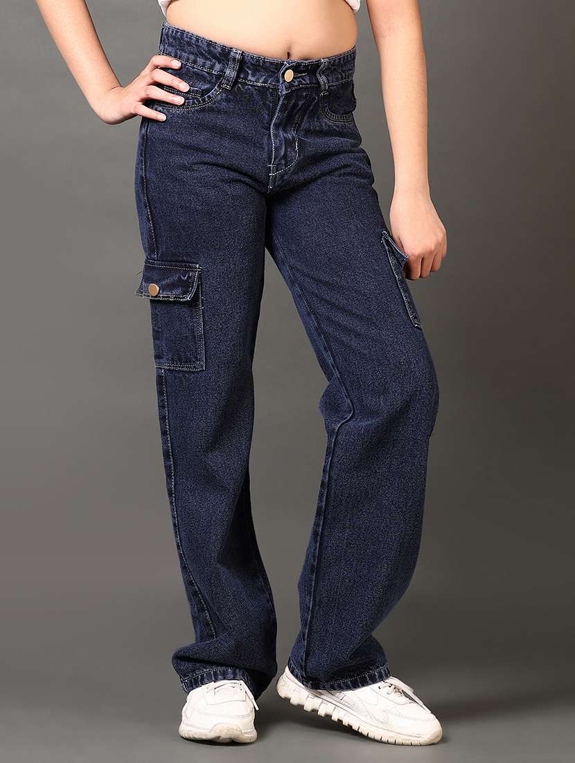 girls plain mid rise regular fit cargo - 22167515 -  Standard Image - 1