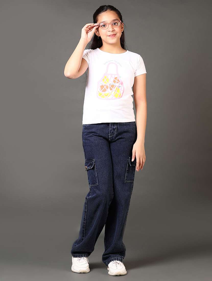 girls plain mid rise regular fit cargo - 22167515 -  Standard Image - 4